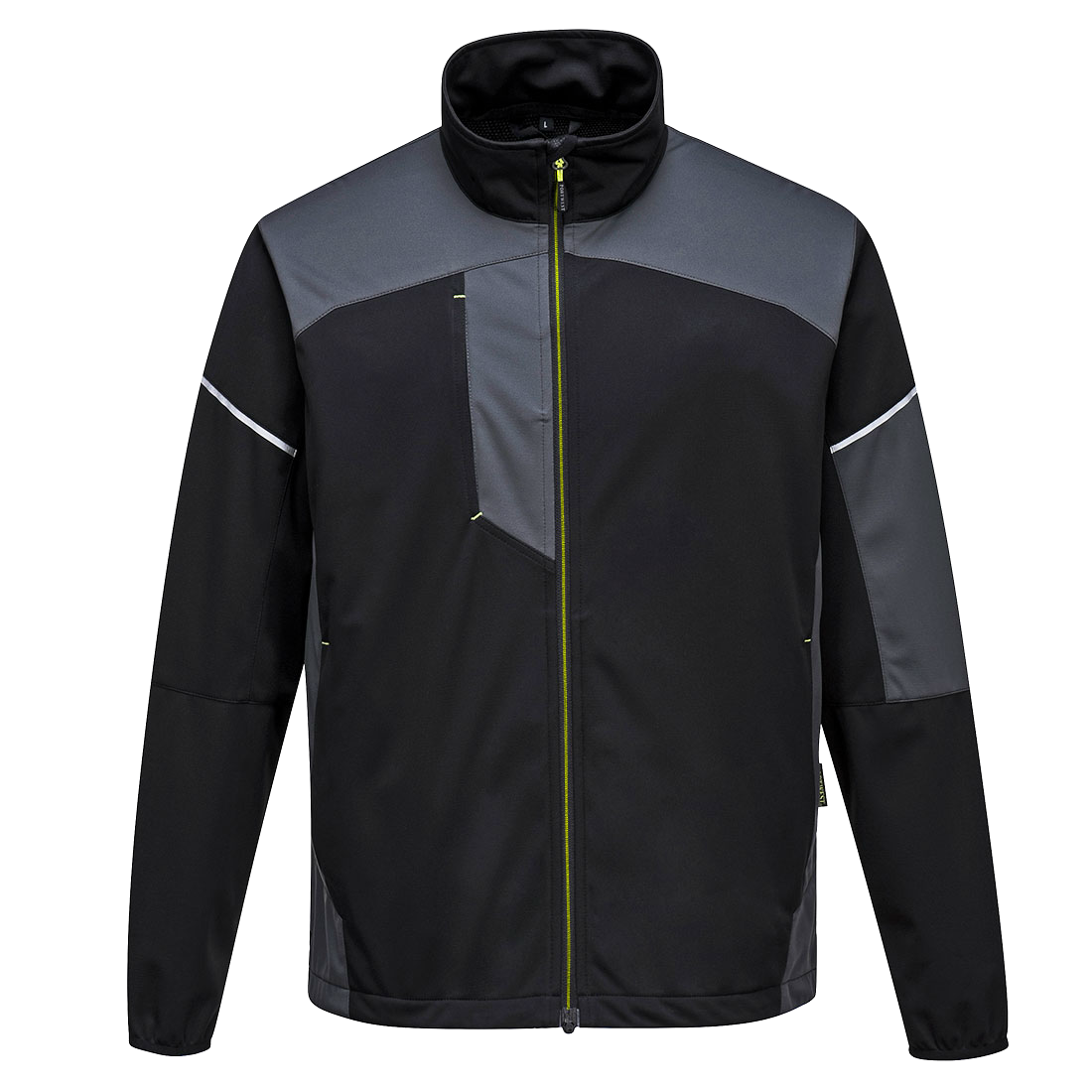 An image of Portwest T620 PW3 Flex Shell Jacket (Black/Grey, XXL)