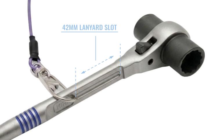 The large lanyard slot available along the handle