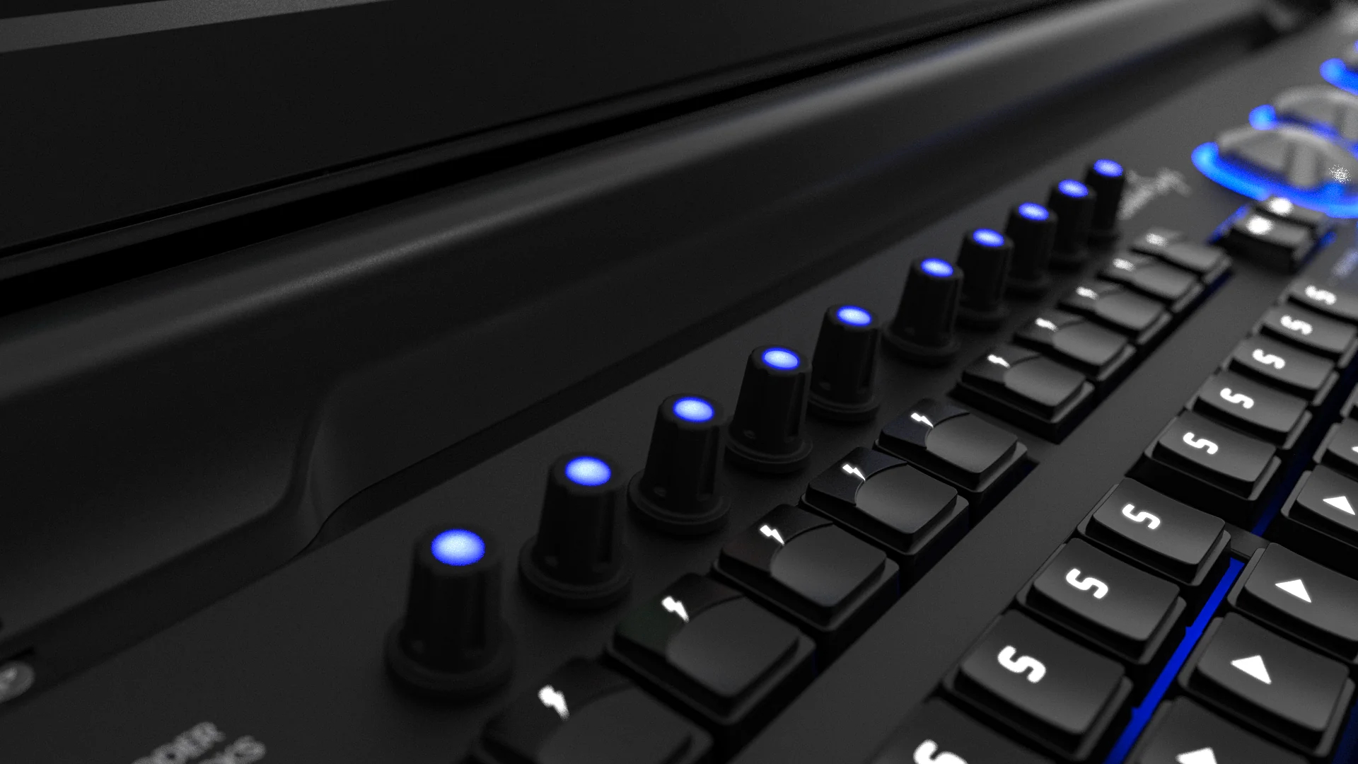 An image showing the ChamSys MagicQ stadium connect encoder wheels with faders.