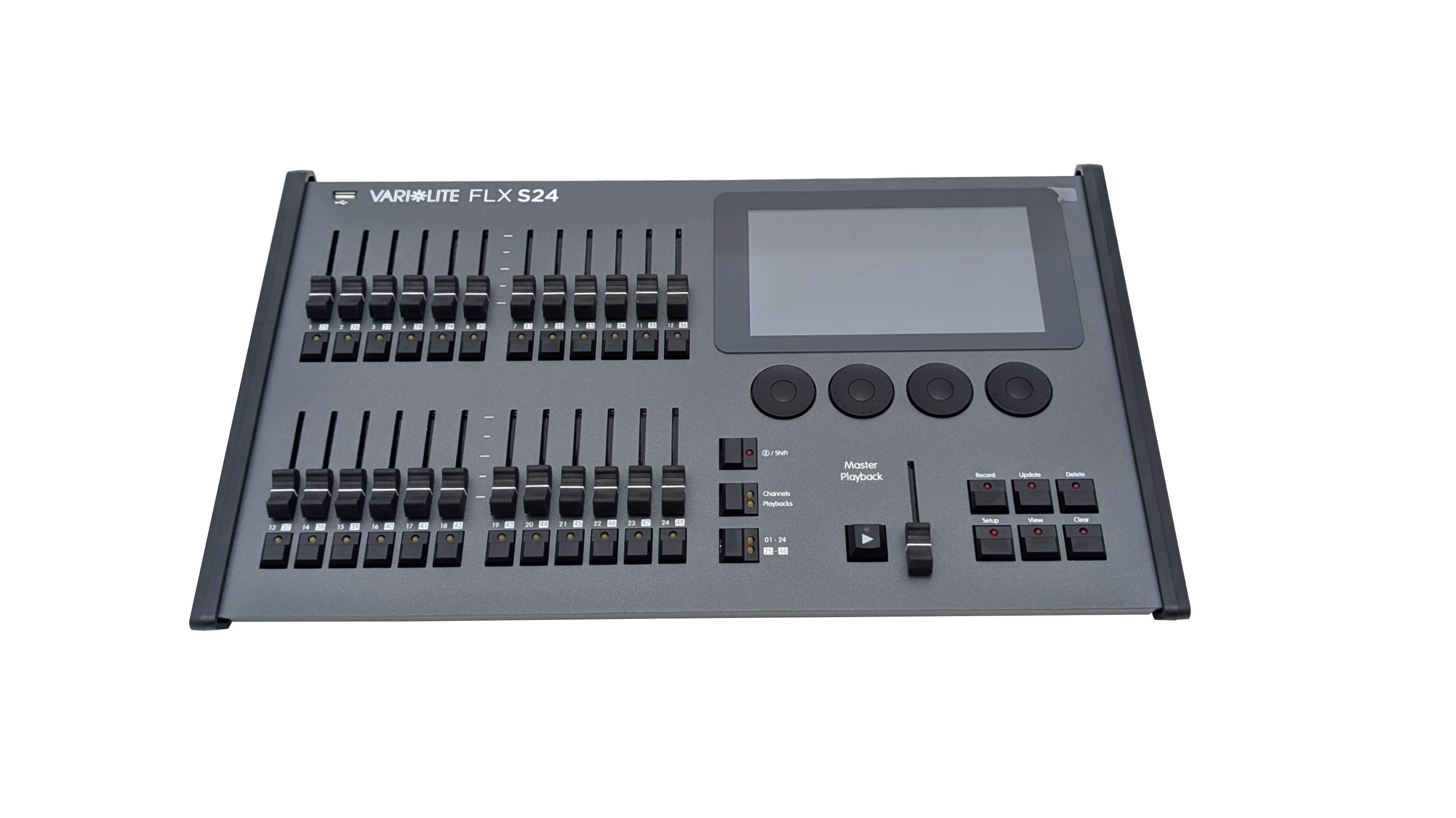 A front view of the Zero 88 FLX lighting desk