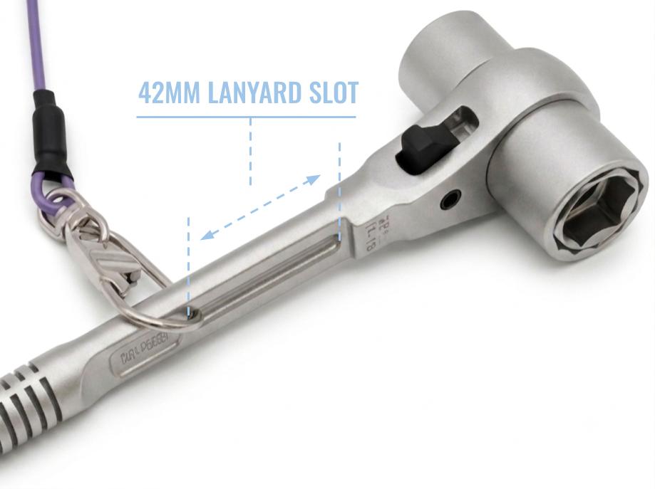 The large lanyard slot available along the handle
