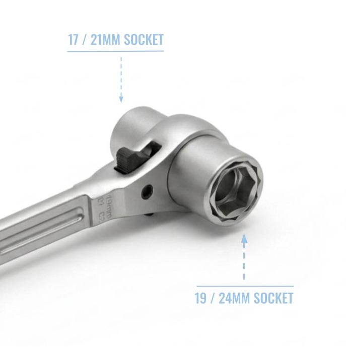 A close up of the Stage Depot Quad Podger head with the 4 available ratchet sizes