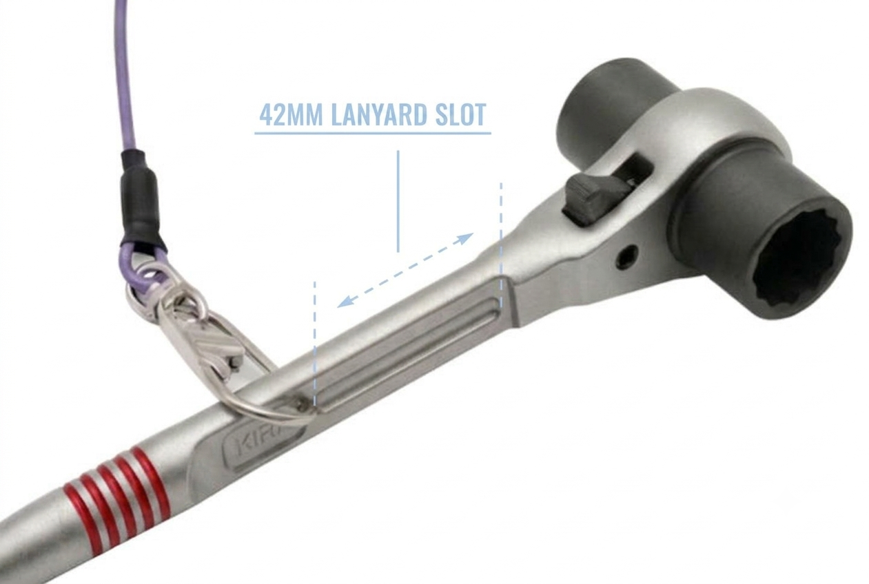 The large lanyard slot available along the handle