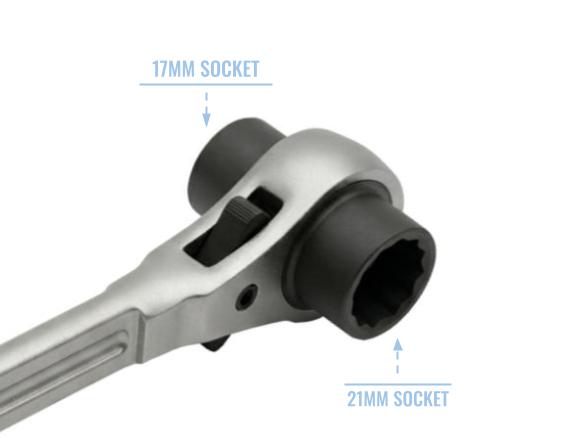 A close up of the Stage Depot Two-Way Podger head with the reversible options available