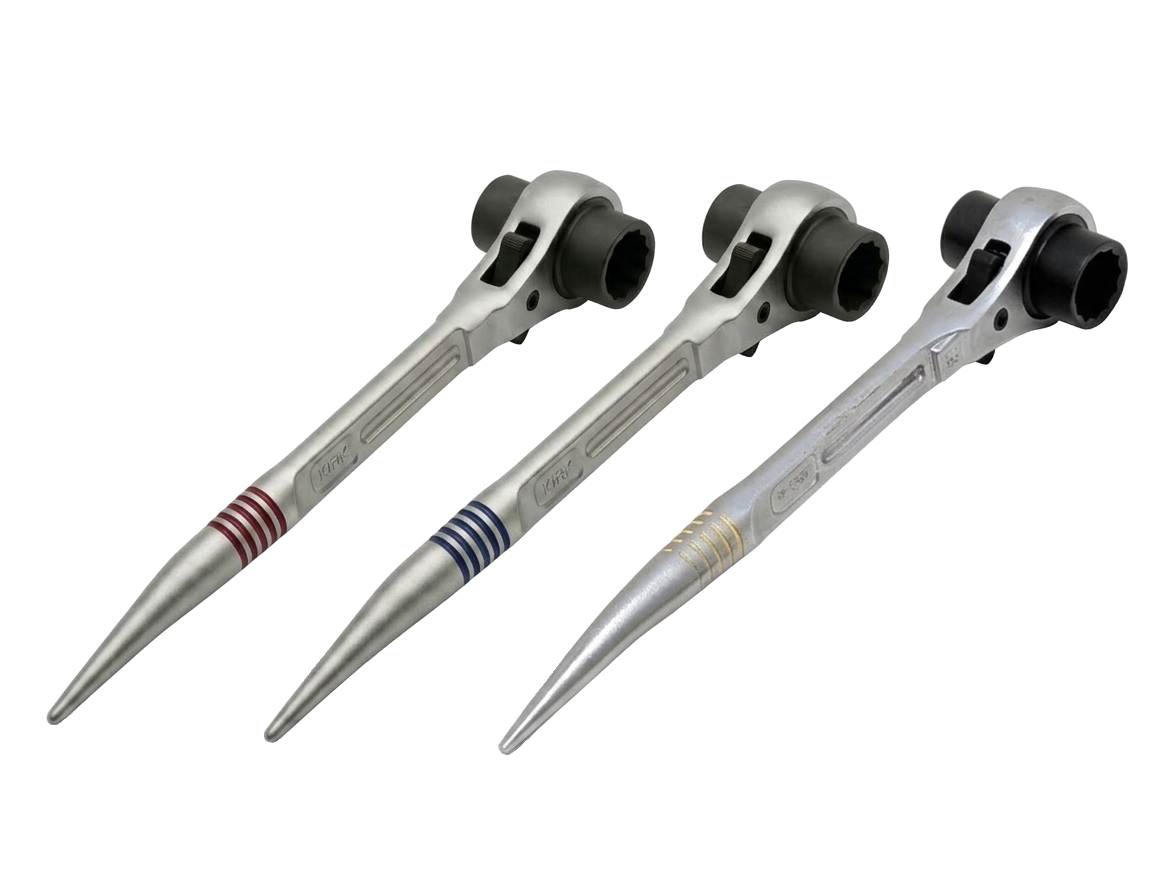 Three of our Stage Depot two-way podgers together in one image showing the yellow, blue and red ring podgers.