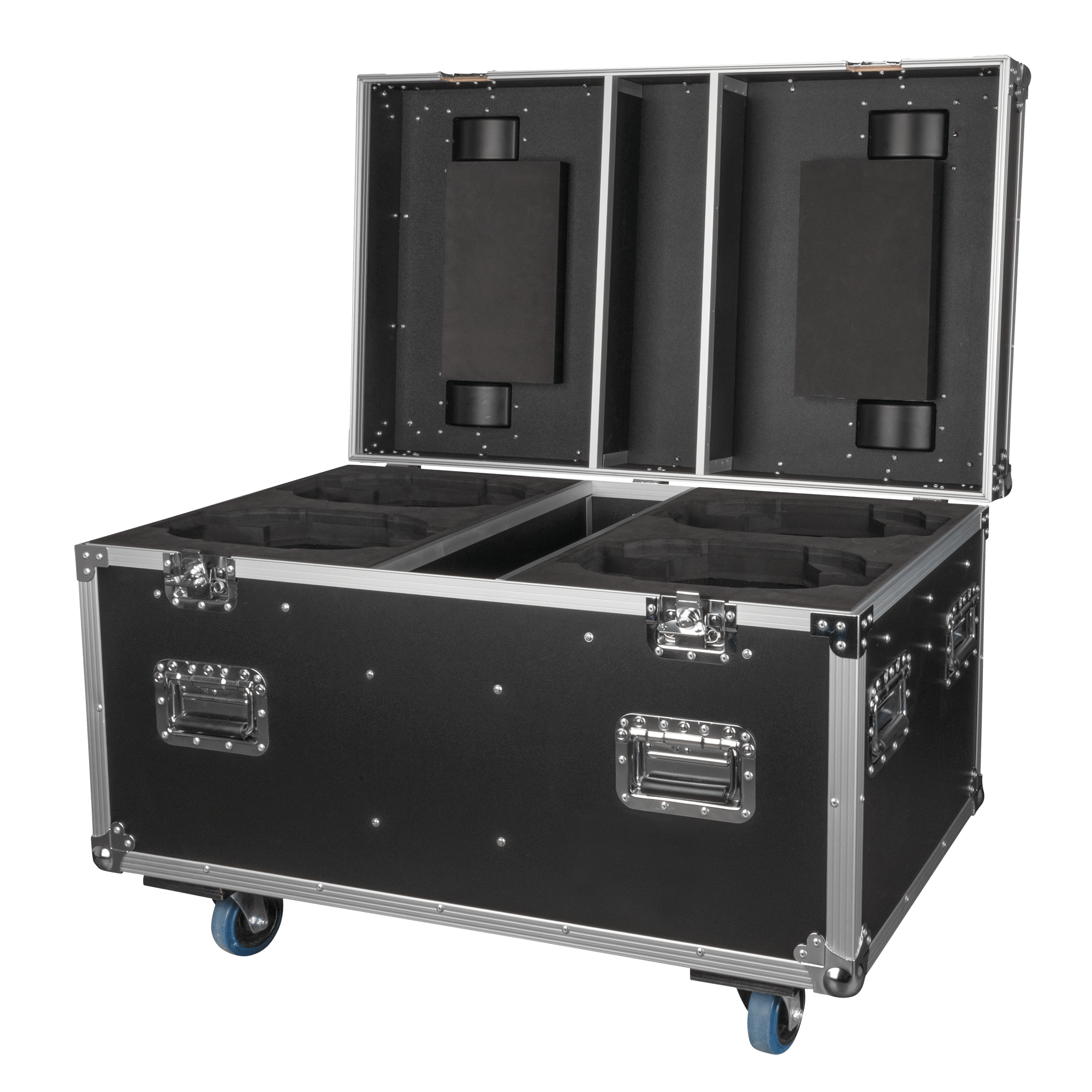 An Image of the inside of the Xpression flight case for the Xpression lighting fixtures