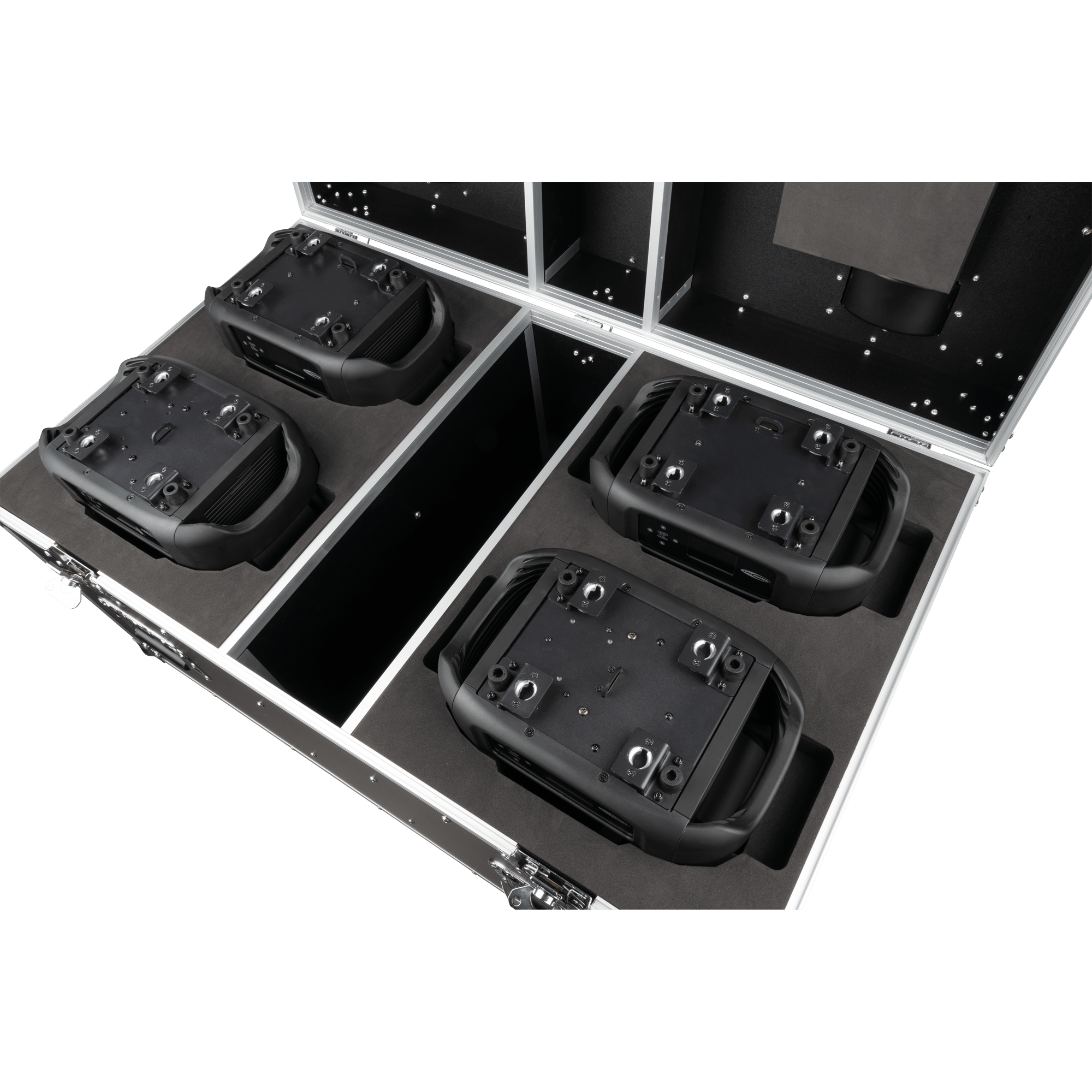 A closer image of the Showtec flightcase showing how the fixtures are stored
