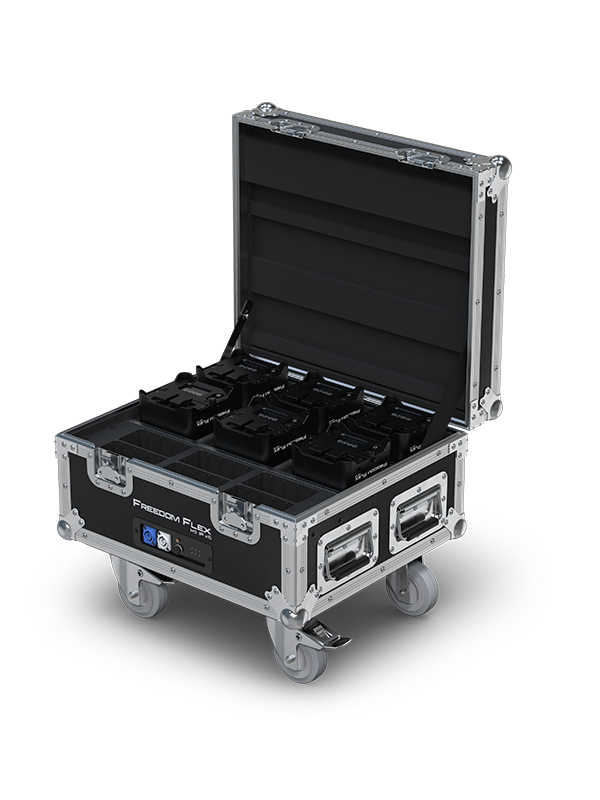 An Image of the Freedom Flex charge case with all of the uplighters secured within