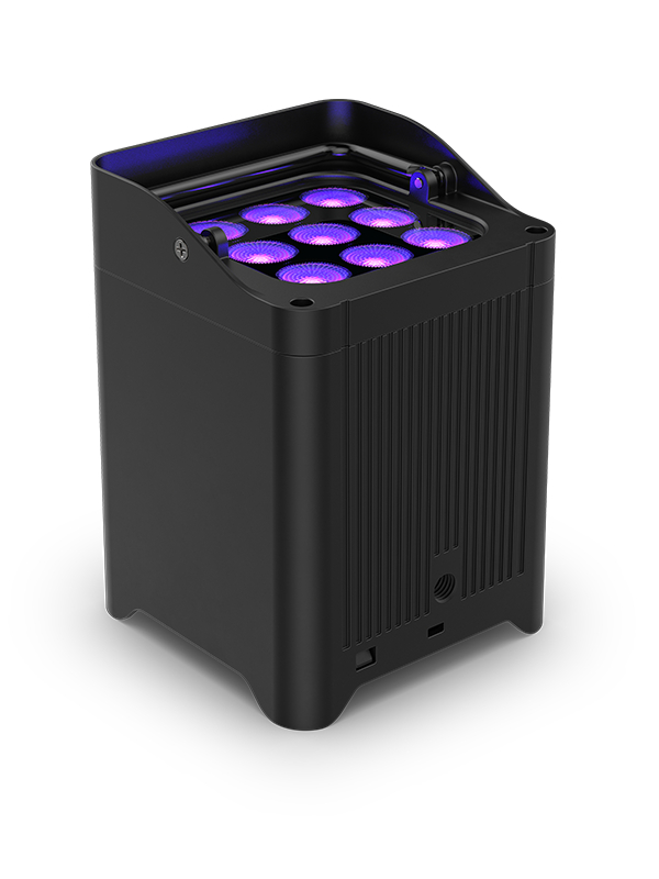 An Image of the CHAUVET DJ Freedom Flex uplighter projecting a purple UV light