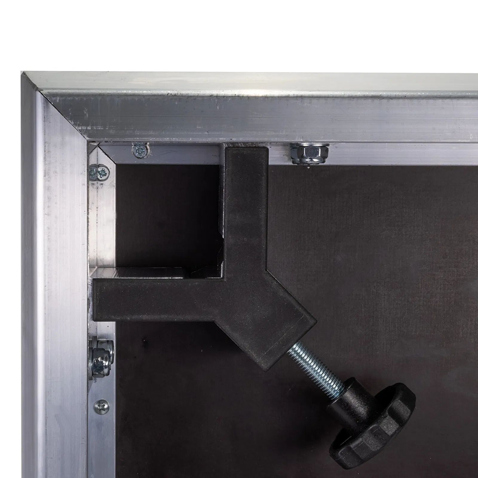 An image of the underside of the stage deck showing how the legs connect to the system