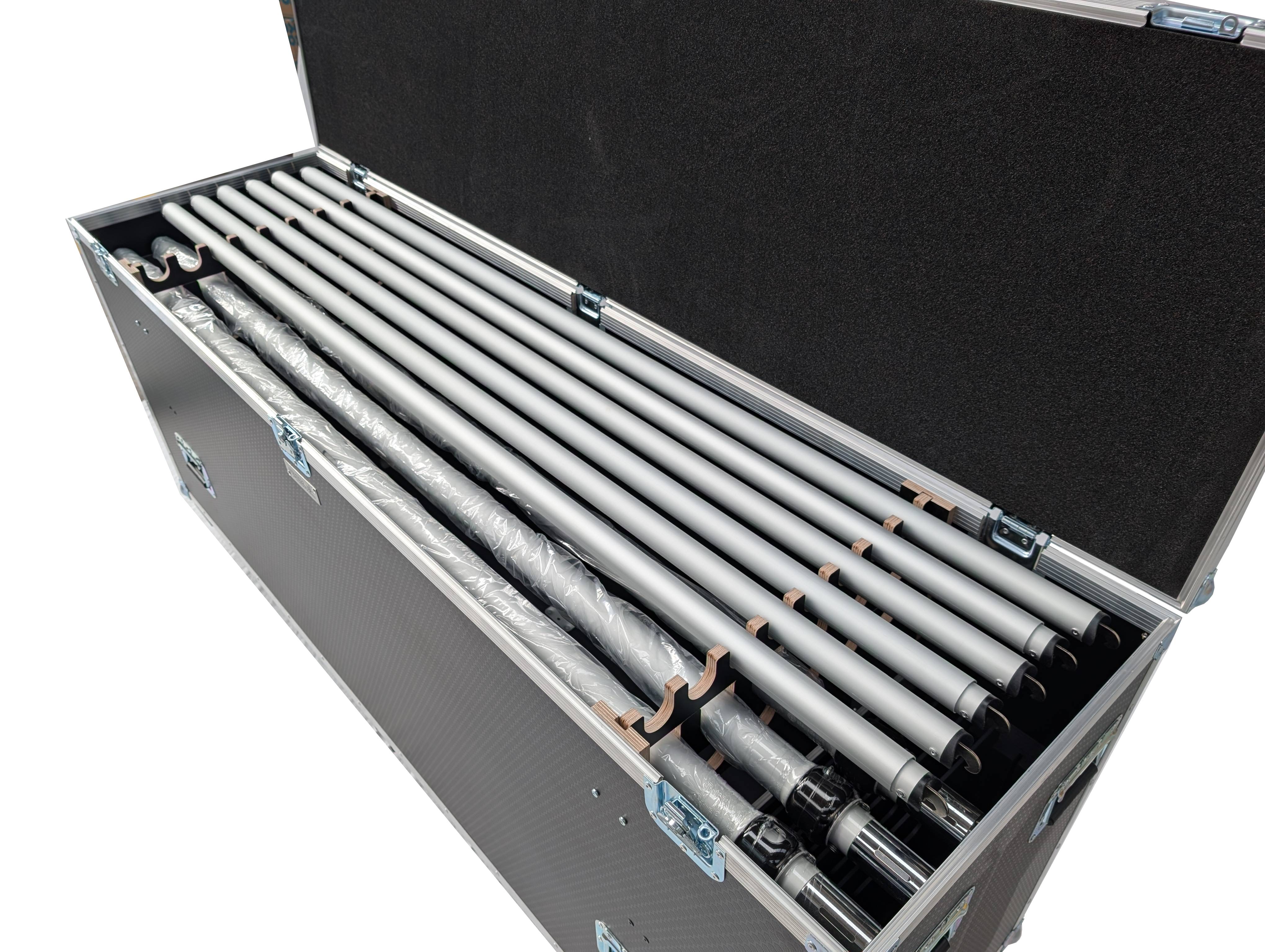 An image of a filled version of the Stage Depot Pipe and drape flight case
