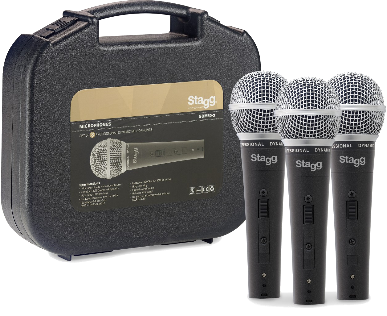 Stagg SDM50 3 Set of 3 Professional Dynamic Microphones Stage Depot