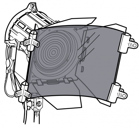 Illustration of polarising filter in use in front of a theatre light