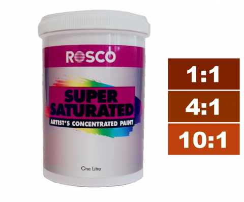 Rosco Supersaturated Paint Burnt Sienna 1L. Paint can be diluted to achieve different shades.