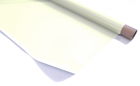 Rosco Twin White Projection Screen partially unravelled from a roll