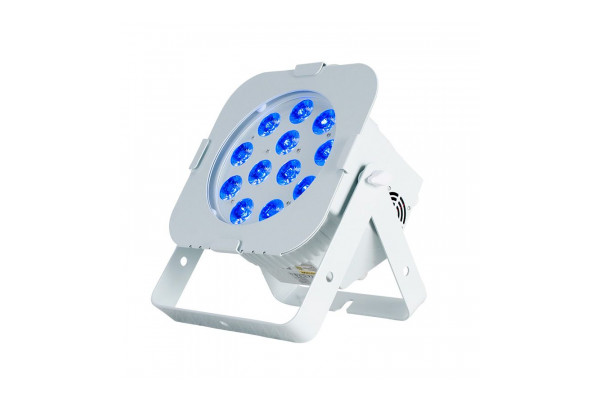 The front view of the ADJ 12PX HEX LED Par in white with the included gel frame