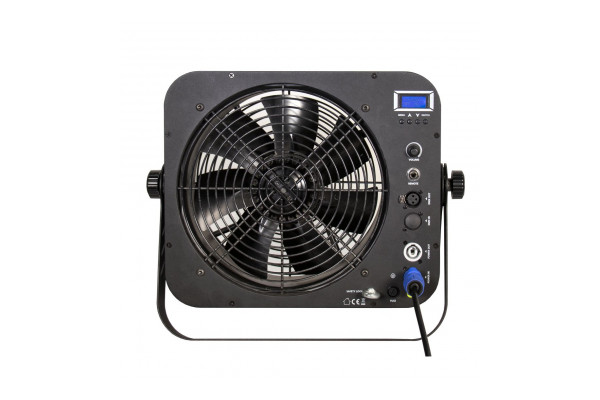 Rear view of the Entour Cyclone DMX Fan with the available DMX ports and connections 