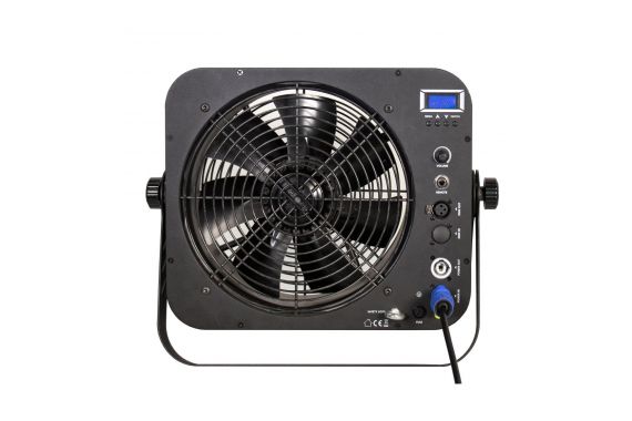 Rear view of the Entour Cyclone DMX Fan with the available DMX ports and connections 