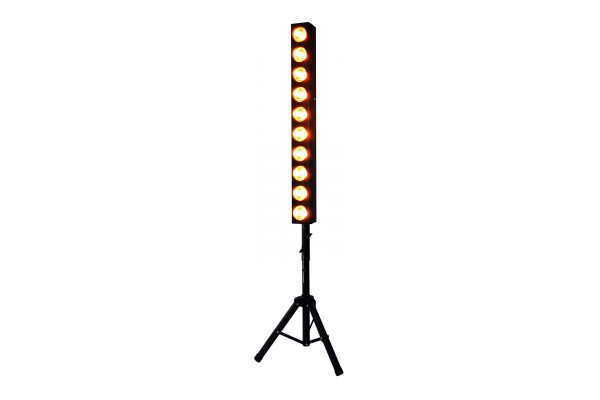 Front-Facing View of the Citronic Amber LED Blinder Bar lit up on Tripod Stand