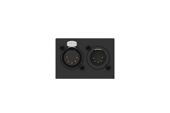 An Image of the bottom of the DMX USB Pro showing the two 5 pin dmx ports