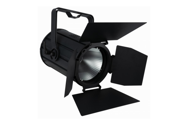An Image of the ACT par with the barndoors attached to the front of the fixture