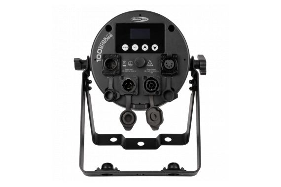 An Image of the back of the Titan strobe showing the power and DMX connections