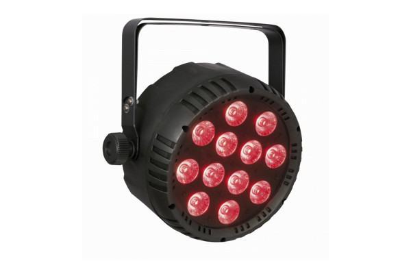 The front view of the Showtec Club Par with the red LED on 