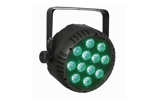 The front view of the Showtec Club Par with the green LED on 