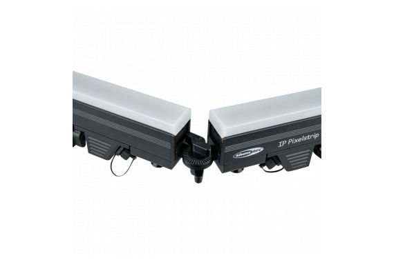 An Image of two pixelstrips connected to the angled alignment plate