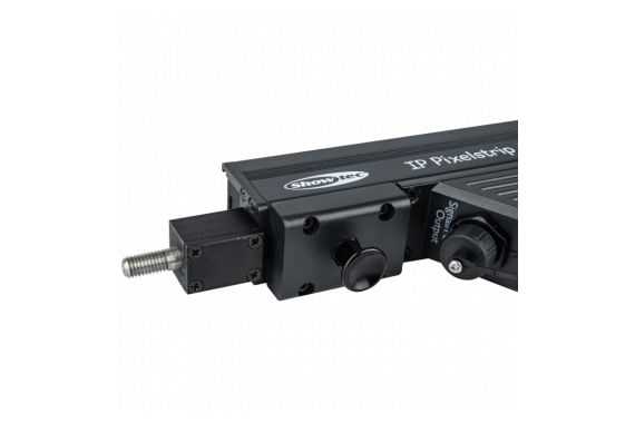 An Image of the Showtec alignment plate connected to one of the IP Pixelstrips