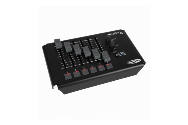 Product image of the Showtec Easy 6 DMX controller with the available 6 sliders and control dials 