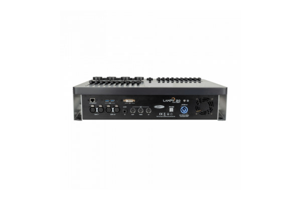 An Image of the rear of the Showtec Lamy Lighting desk showing all of the Available connects 