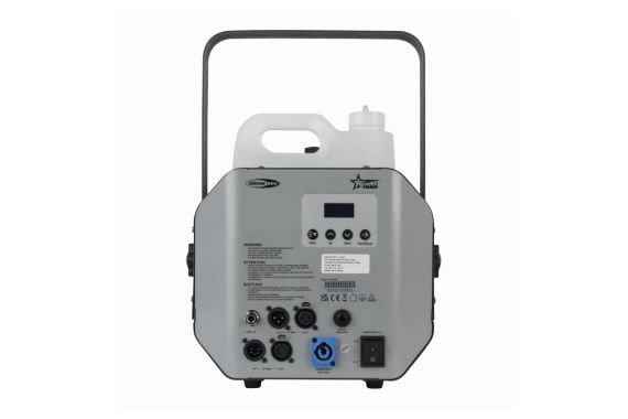 An Image of the back of the machine showing the Power, dmx and wired remote ports