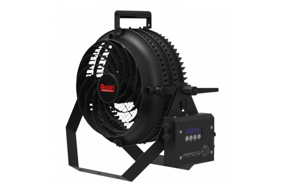 An image of the Antari fan with the IP rated controller attached to the unit