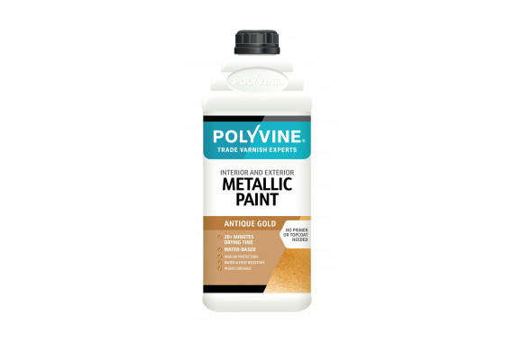 A bottle of the Polyvine 2L Antique Gold Paint