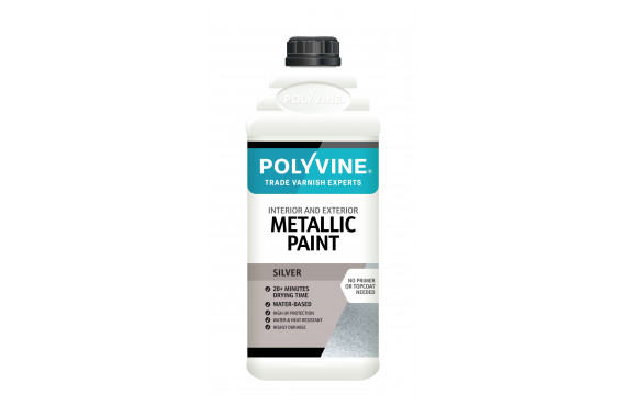 A bottle of the Polyvine Metallic Paint Silver 2L