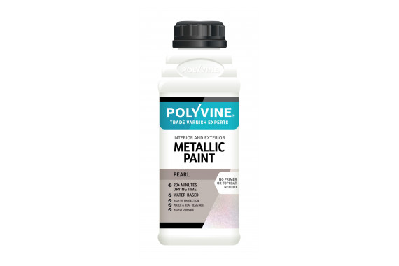 A bottle of the Polyvine Metallic Pearl Metallic Shimmer 500ml Paint