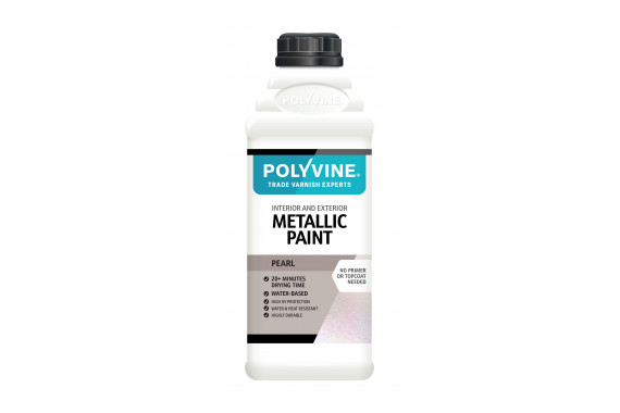A bottle of the Polyvine Metallic Pearl Metallic Shimmer 1L Paint