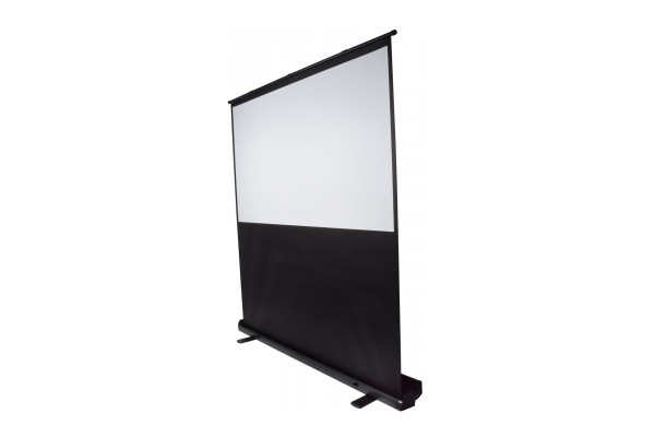 A left facing side view of the Floor standing pull up projection screen