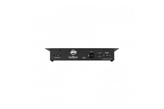 An Image of the back showing the power & DMX connections