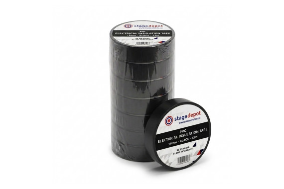 A sleeve of the Stage Depot 19mm PVC tapes with a roll of the 19mm black outside of this and placed in front of the tube