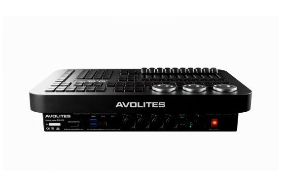 An Image of the back of the Avolites D3 showing the avalible DMX, Ethermet & power ports
