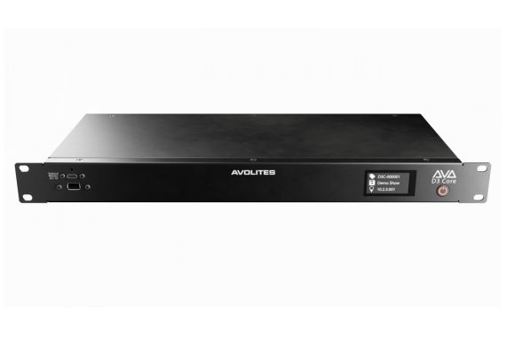 An Image of the front of the avolites core showing the small front mounted LCD display and two USB ports