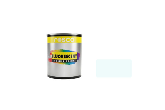 A tub of the Rosco fluorescent Invisible blue 0.473L paint with a colour swatch next to the pot