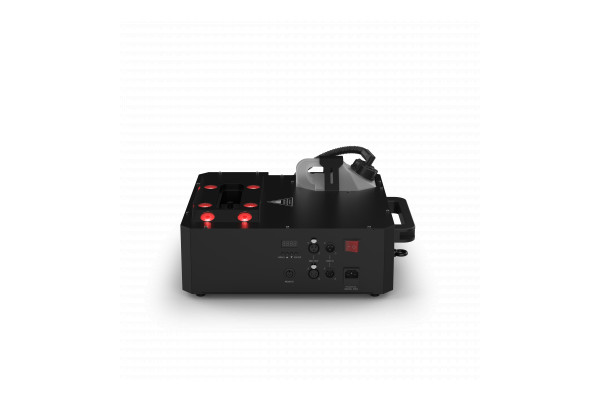 An Image of the back of the Chauvet DJ Geyser Move with the available connections, control screen and ports