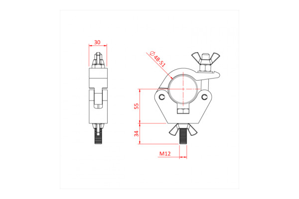 A technical drawing of the Doughty all weather slimline half coupler