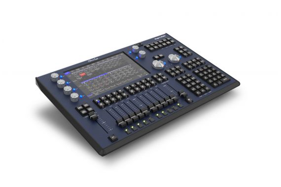 A side image of the MQ50 with a closer look at the full colour touch screen, encoder wheels and action buttons