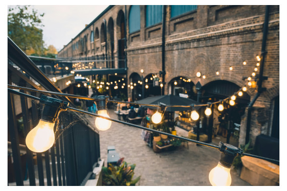 The PCE festoons being used outdoors as part of an event setup