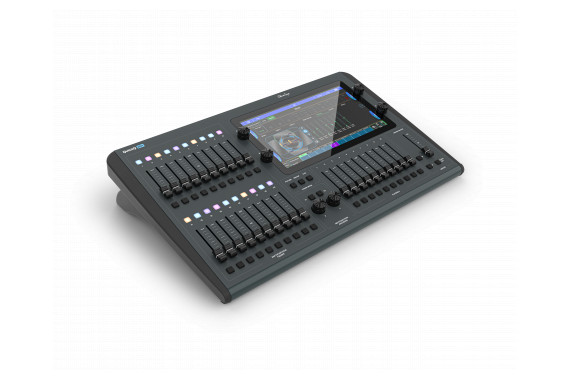 A side overview of the ChamSys QuickQ 20+ Lighting desk showing a complete overview of the desk
