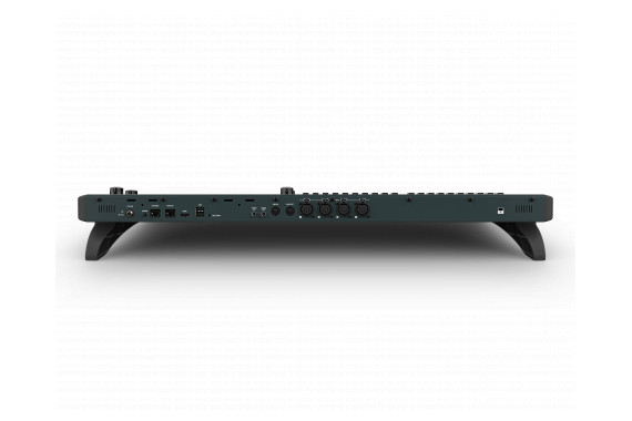 The back of the console showing new locking power connections, DMX and network outputs alongside midi and hdmi connections